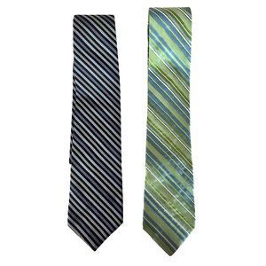 DKNY Men’s 100% Silk Neck Ties in Green and Blue and Blue and Gray Stripe